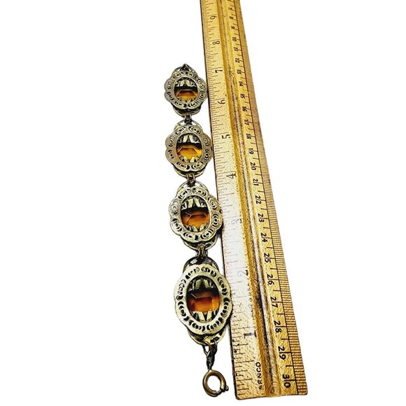 Vintage Czech Glass & Brass Bracelet (A1635) - Picture 5 of 6
